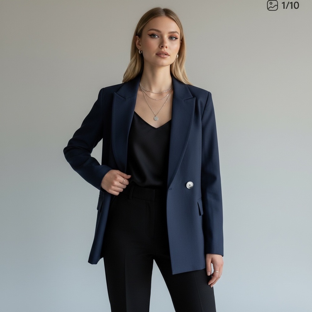 Nasty Gal Navy oversized double breasted boyfriend blazer business office work
